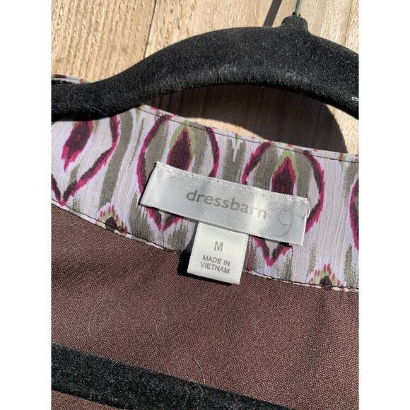 DRESSBARN Blouse Size M Burgundy, Pink, White Geometric Print w/Lace Around Neck - Picture 4 of 6